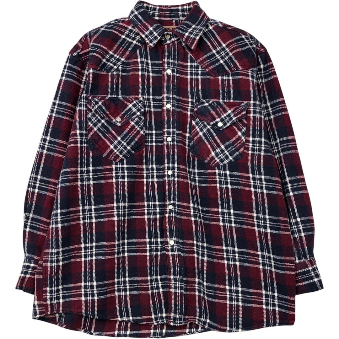 WINTER RUN Long-Sleeve Flannel Check Shirt, Men's Size L (approx.) unclear red type Vintage Second Hand