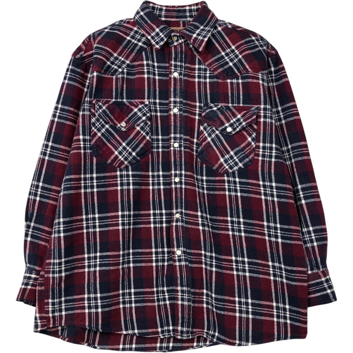 WINTER RUN Long-Sleeve Flannel Check Shirt, Men's Size L (approx.) unclear red type Vintage Second Hand