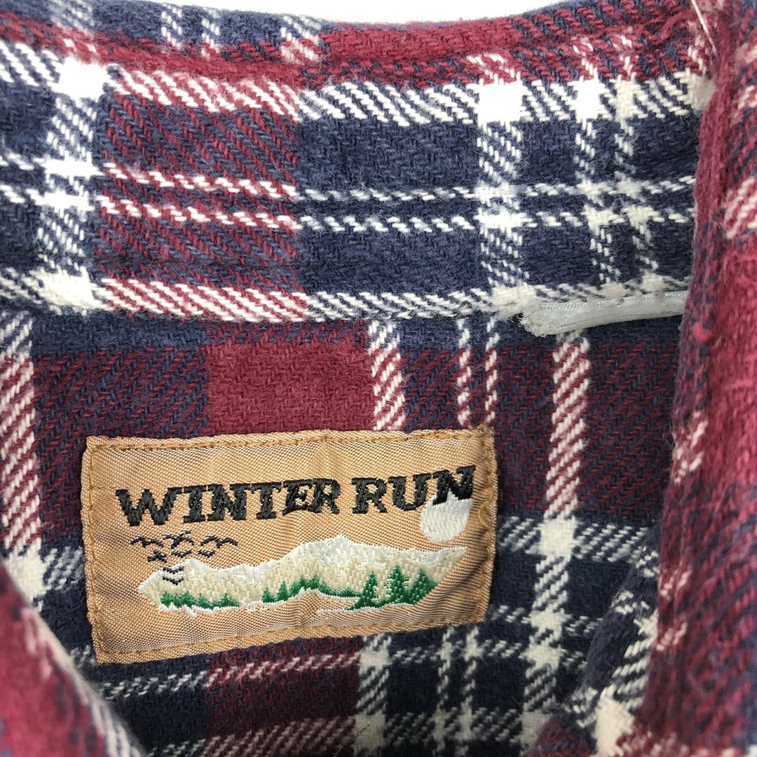 WINTER RUN Long-Sleeve Flannel Check Shirt, Men's Size L (approx.) unclear red type Vintage Second Hand