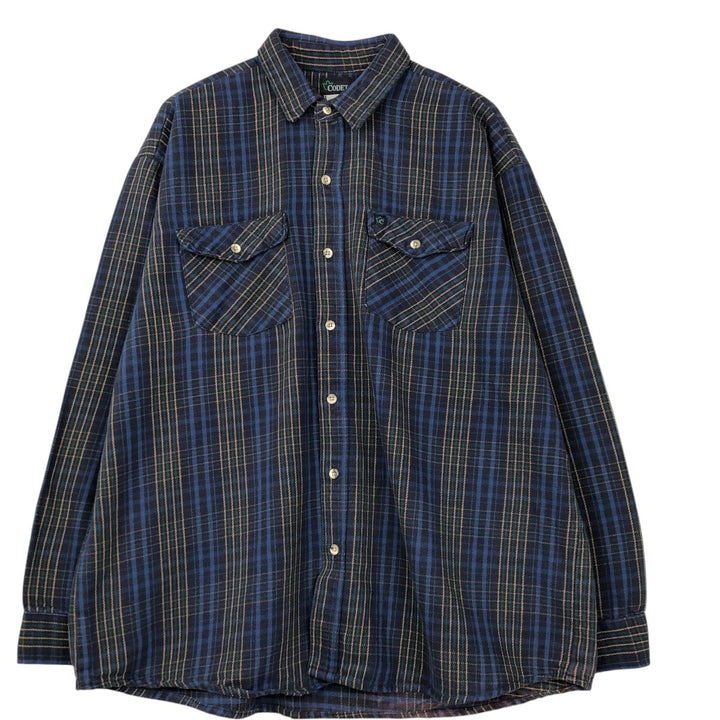 CODET Long-Sleeve Flannel Check Shirt, Men's XL (approx.), Vintage unclear blue type Vintage Second Hand