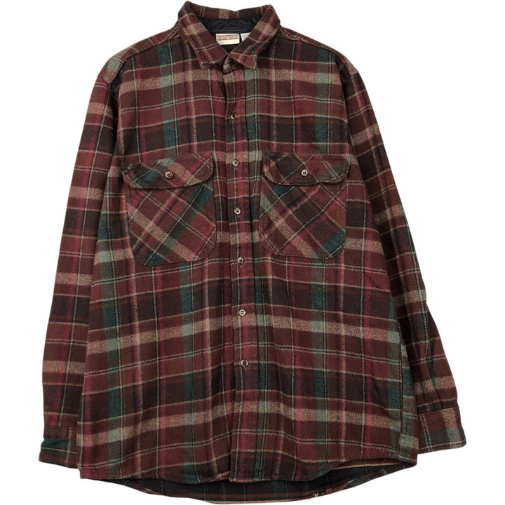FIELD&STREAM Long-Sleeve Heavy Flannel Check Shirt, Men's Size L (approx.) cotton red type Vintage Second Hand