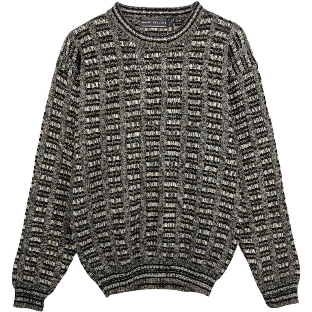 90'S DAVID TAYLOR Check Pattern Acrylic Knit Sweater, Made in USA, Men's Size M (Equivalent), Vintage acrylic walnut Vintage Second Hand