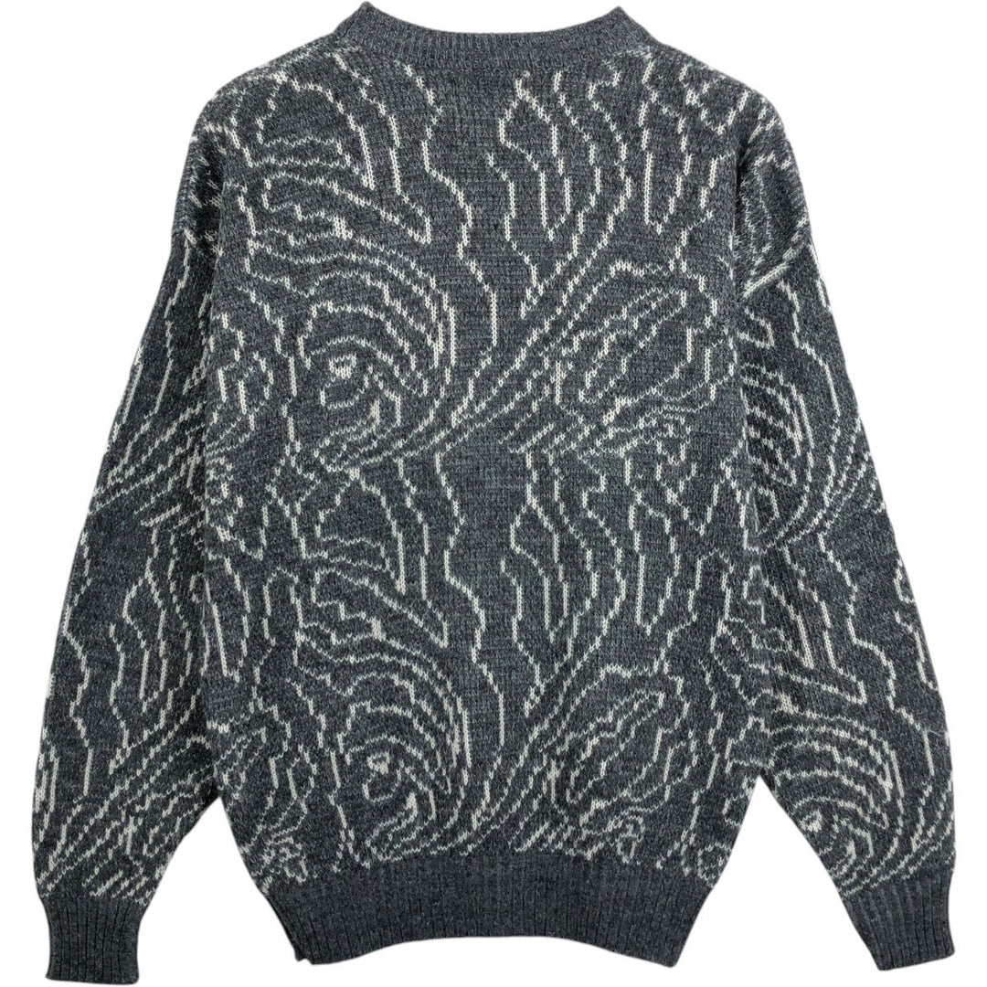 LE TIGRE all-over print acrylic knit sweater, made in USA, men's size L equivalent, vintage. acrylic gray type Vintage Second Hand