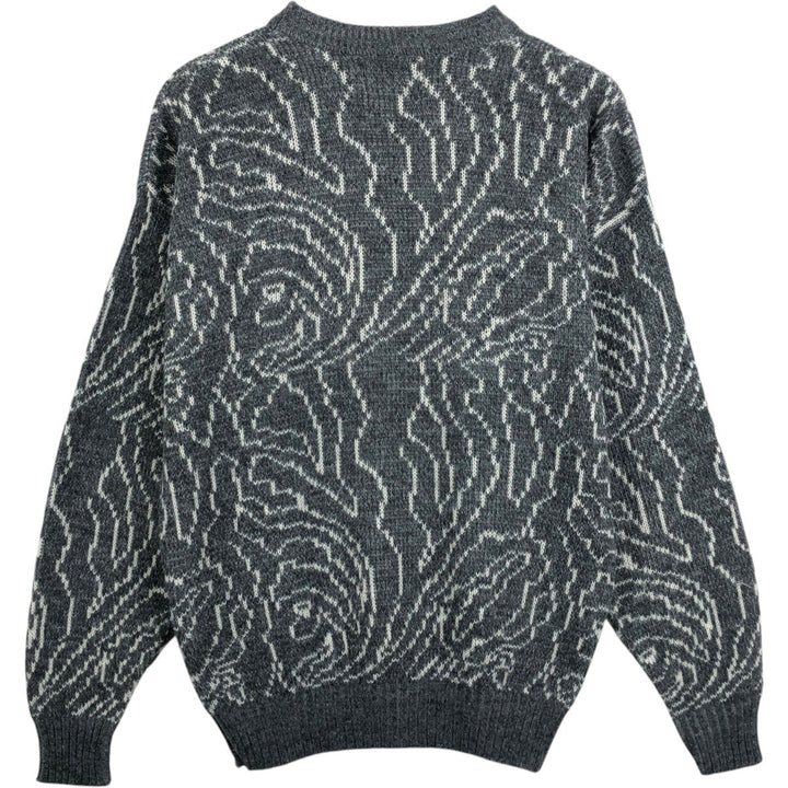 LE TIGRE all-over print acrylic knit sweater, made in USA, men's size L equivalent, vintage. acrylic gray type Vintage Second Hand