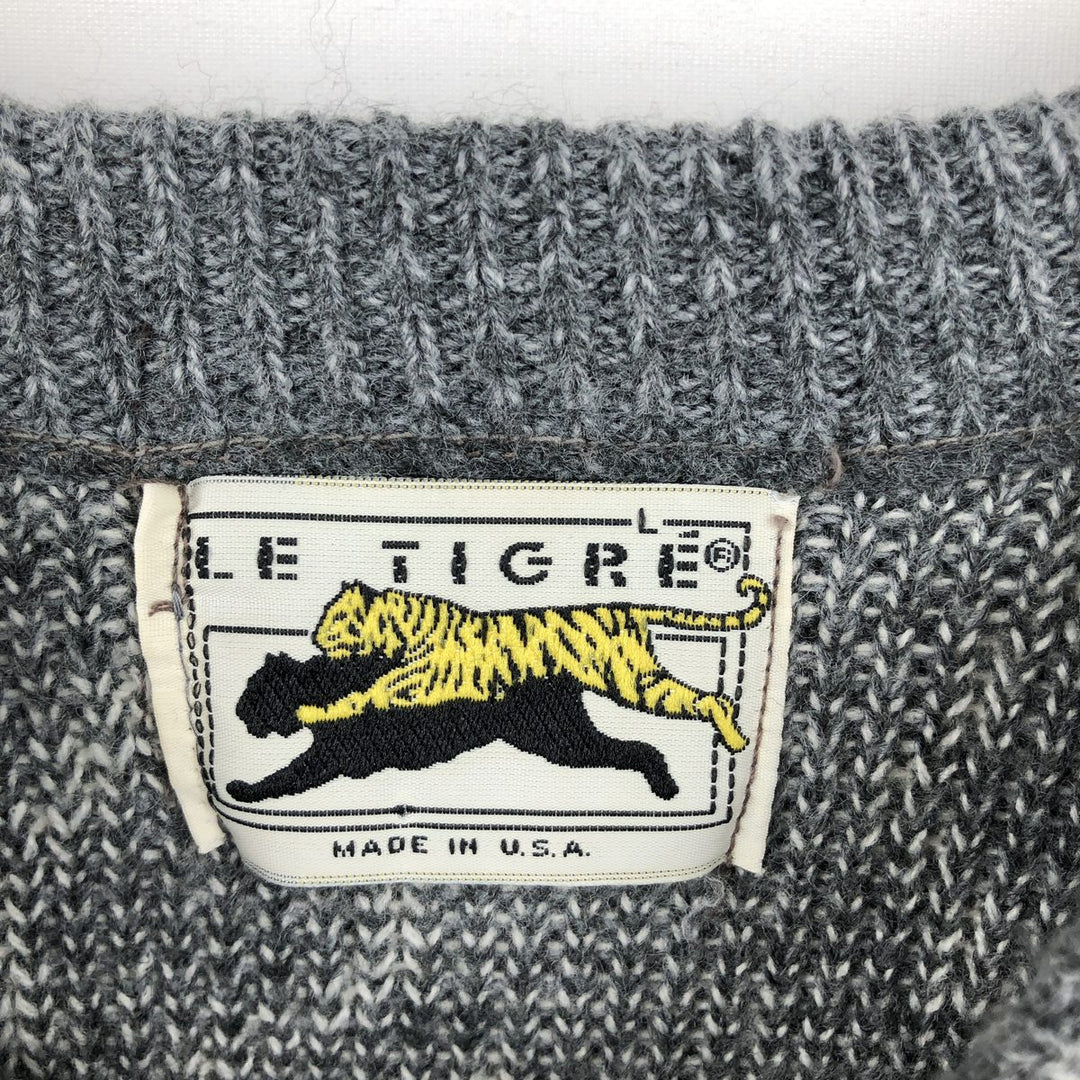 LE TIGRE all-over print acrylic knit sweater, made in USA, men's size L equivalent, vintage. acrylic gray type Vintage Second Hand