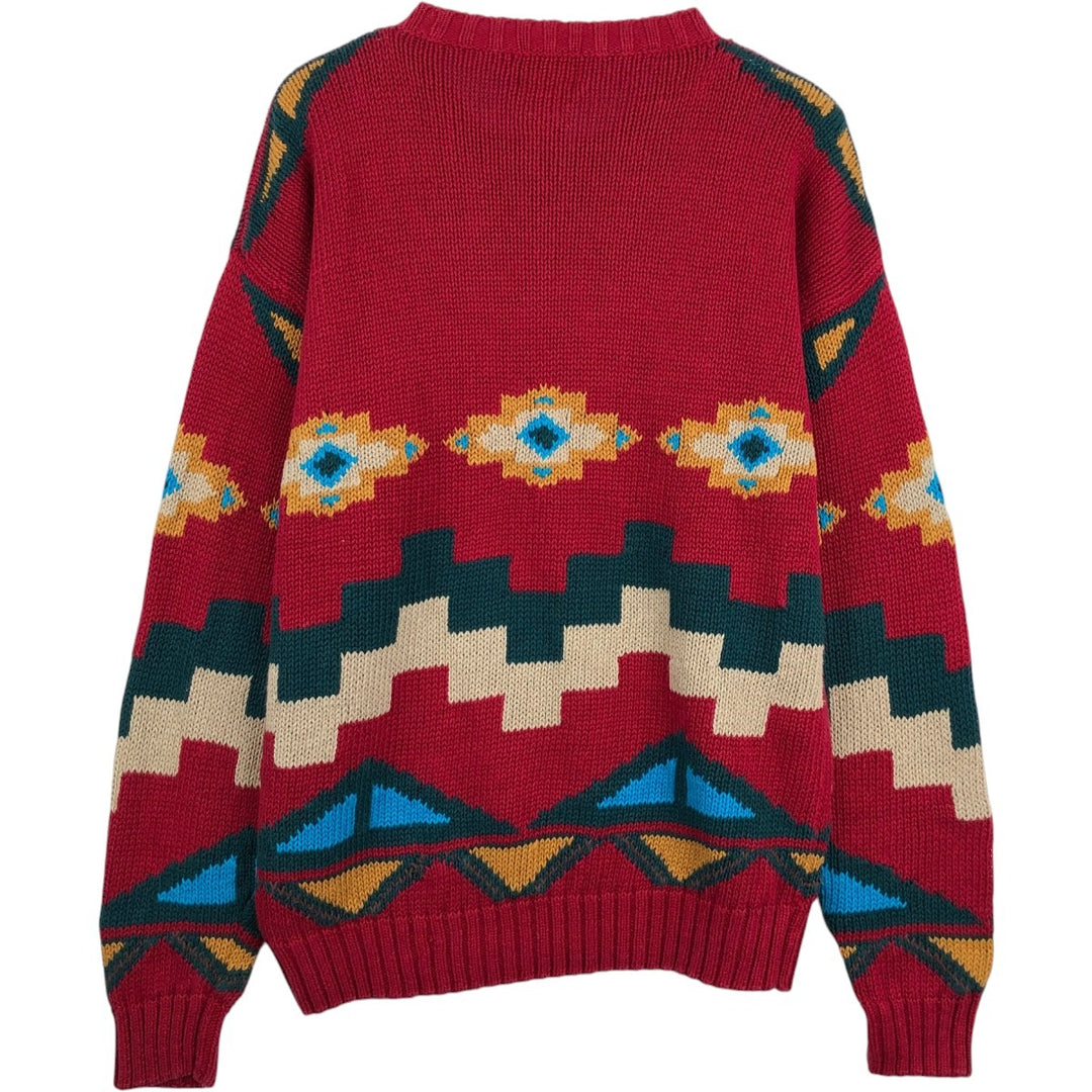 1980'S Woolrich Native Pattern Cotton x Ramie Knit Sweater, Men's Size L (approx.), Vintage Lamy red type Vintage Second Hand