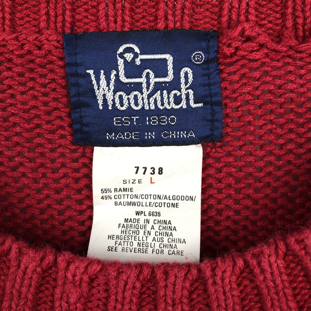 1980'S Woolrich Native Pattern Cotton x Ramie Knit Sweater, Men's Size L (approx.), Vintage Lamy red type Vintage Second Hand