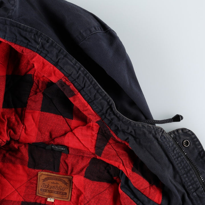 St. John's Bay Padded Parka Puffer Jacket, Men's Size L (approx.) cotton navy blue type Vintage Second Hand