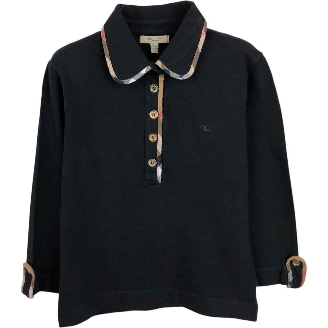 Burberry's London round collar, three-quarter sleeve polo shirt, women's size M (approx.) cotton black type Vintage Second Hand
