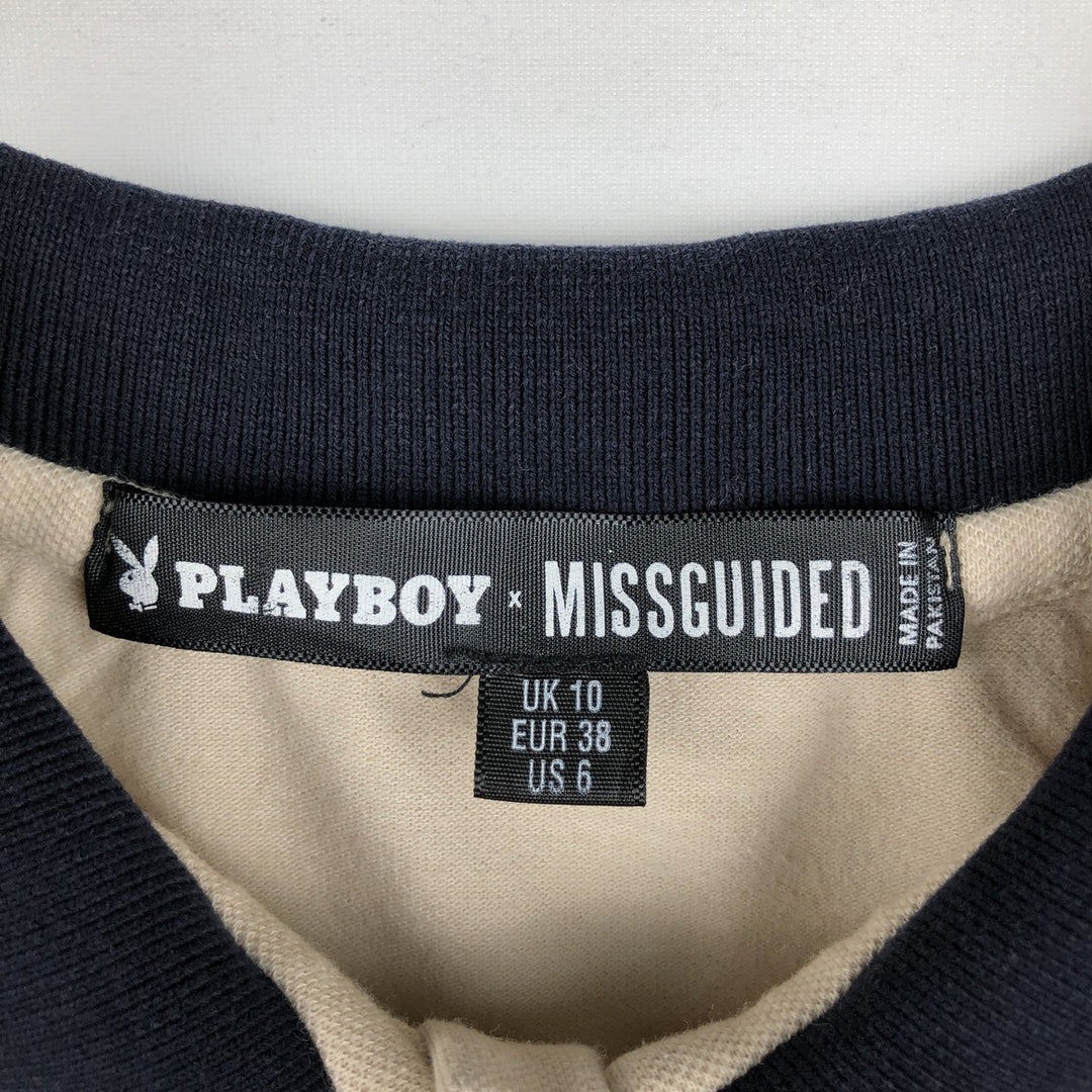 Playboy Missguided cropped long-sleeve polo shirt, women's size XS (approx.) polyester Beige type Vintage Second Hand