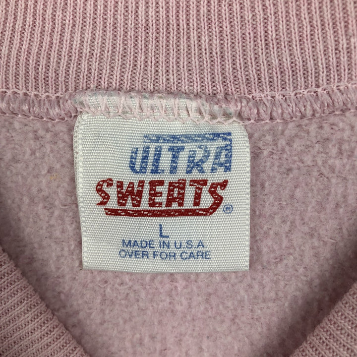 90'S ULTRA SWEATS Printed Sweatshirt, Made in USA, Women's Size L (Equivalent), Vintage cotton pink type Vintage Second Hand