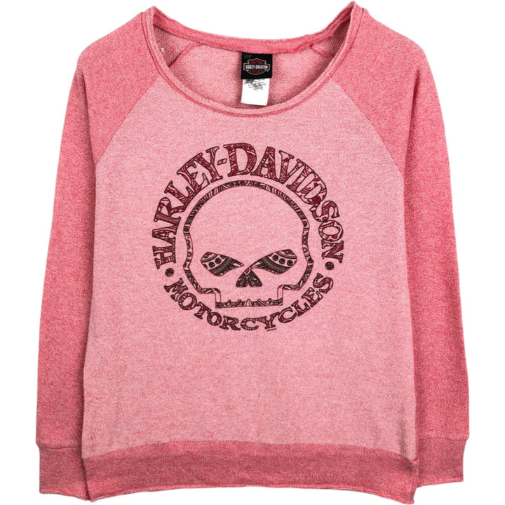 Harley-Davidson Skull Pattern Advertising Sweatshirt (Women's Size L) polyester pink type Vintage Second Hand