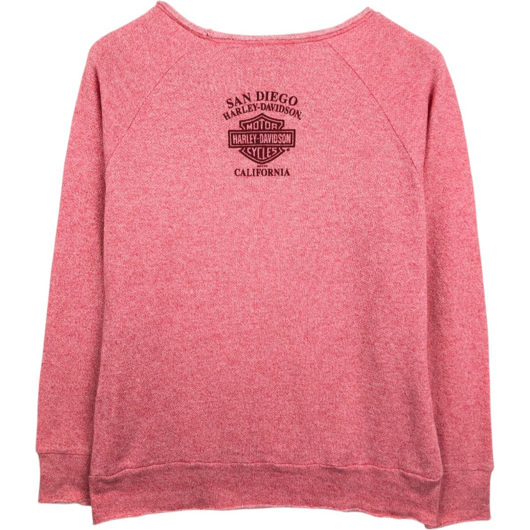 Harley-Davidson Skull Pattern Advertising Sweatshirt (Women's Size L) polyester pink type Vintage Second Hand