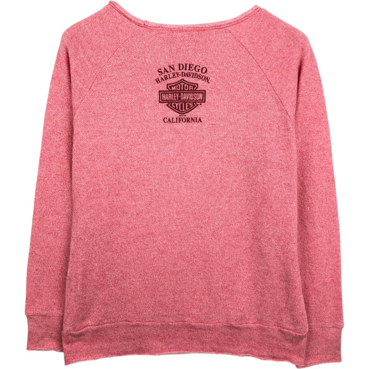 Harley-Davidson Skull Pattern Advertising Sweatshirt (Women's Size L) polyester pink type Vintage Second Hand