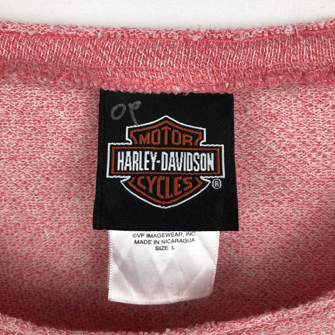 Harley-Davidson Skull Pattern Advertising Sweatshirt (Women's Size L) polyester pink type Vintage Second Hand