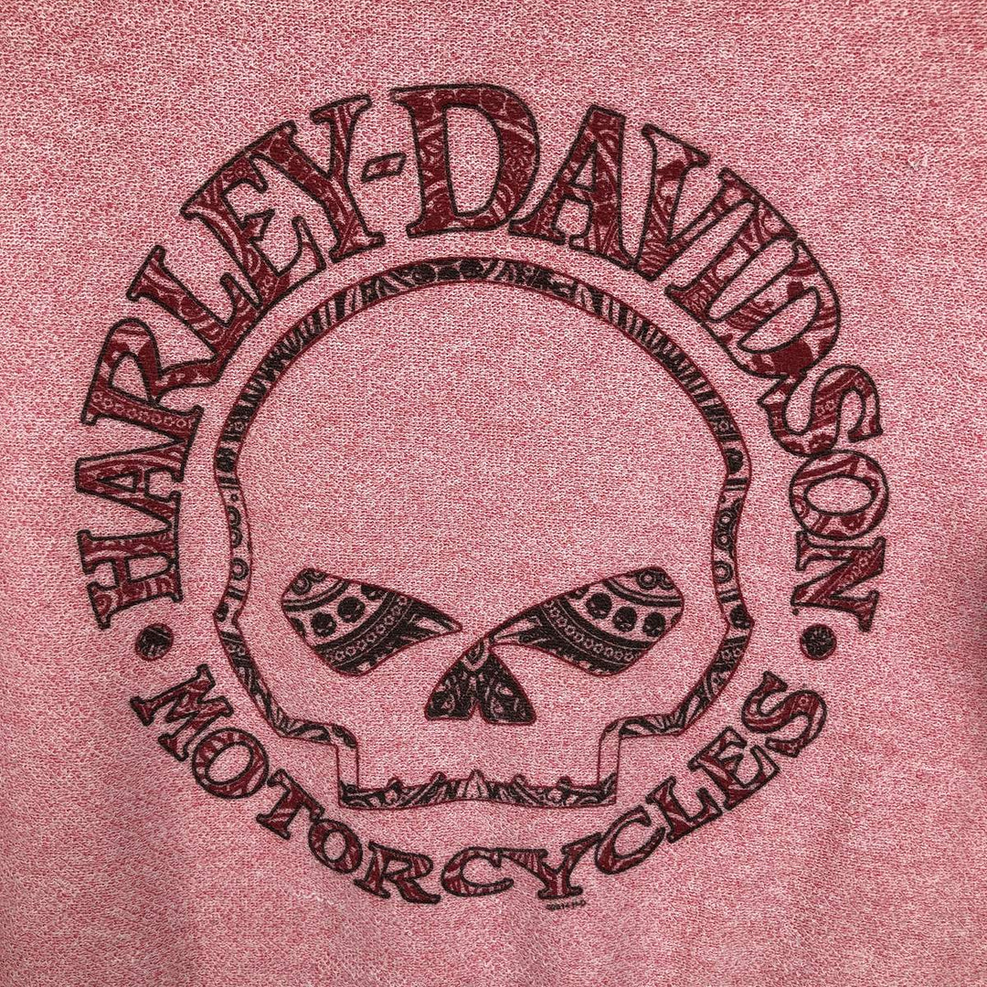 Harley-Davidson Skull Pattern Advertising Sweatshirt (Women's Size L) polyester pink type Vintage Second Hand