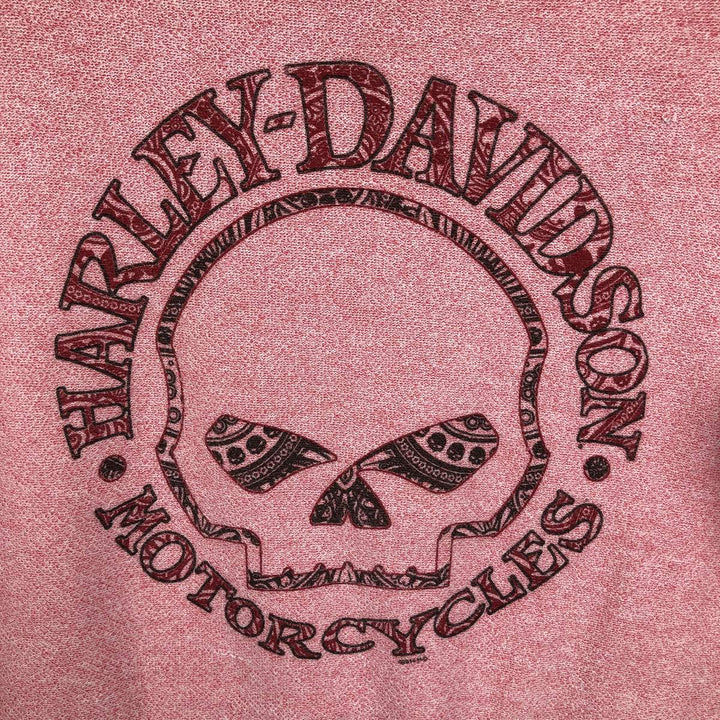Harley-Davidson Skull Pattern Advertising Sweatshirt (Women's Size L) polyester pink type Vintage Second Hand