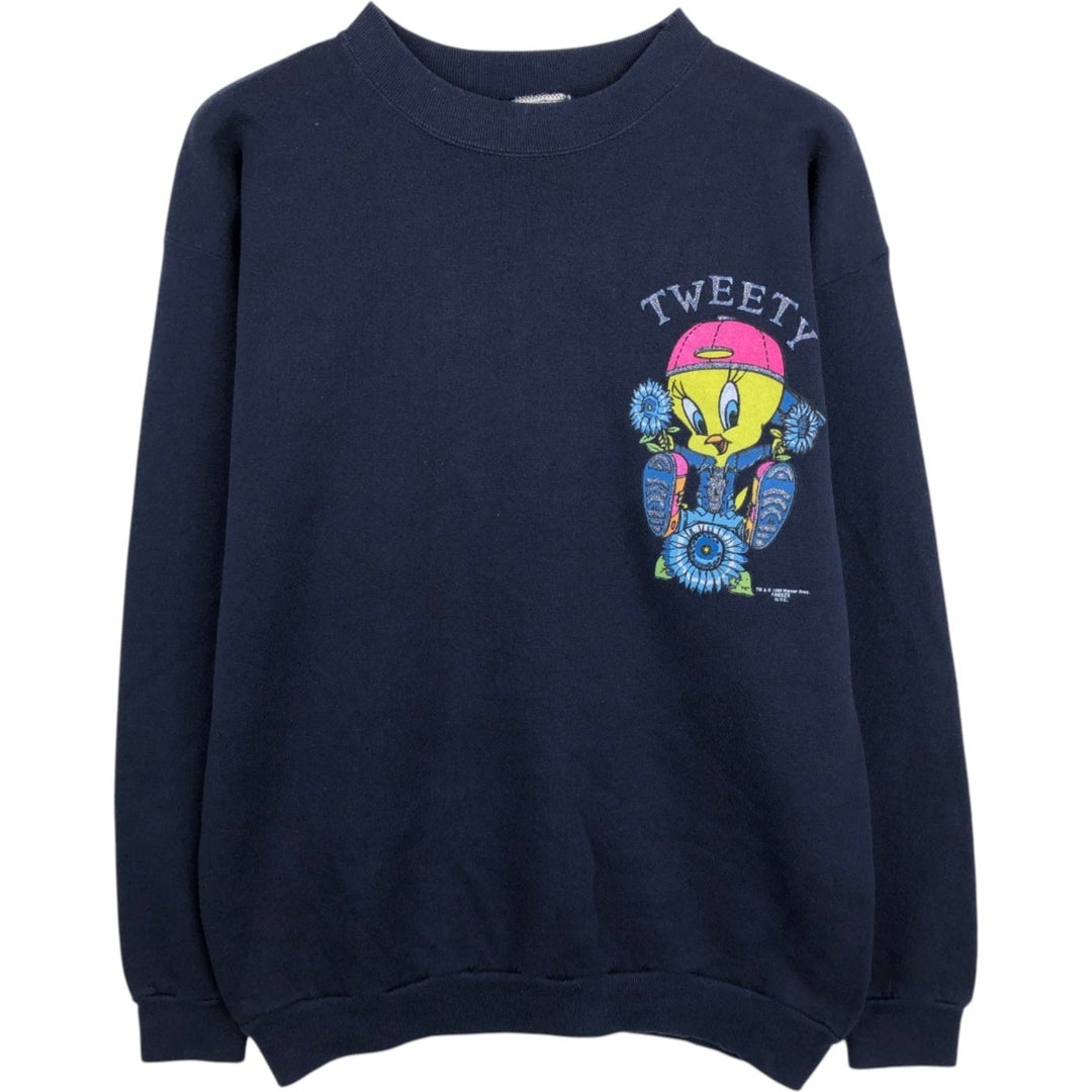 90'S Looney Tunes Tweety Character Sweatshirt, Women's Size L (approx.), Vintage unclear navy blue type Vintage Second Hand