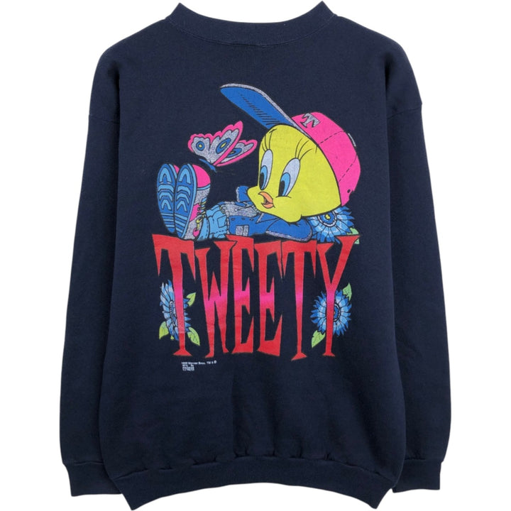 90'S Looney Tunes Tweety Character Sweatshirt, Women's Size L (approx.), Vintage unclear navy blue type Vintage Second Hand