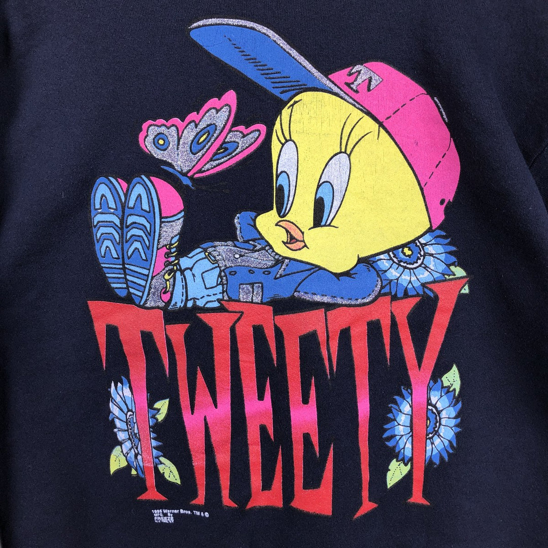 90'S Looney Tunes Tweety Character Sweatshirt, Women's Size L (approx.), Vintage unclear navy blue type Vintage Second Hand