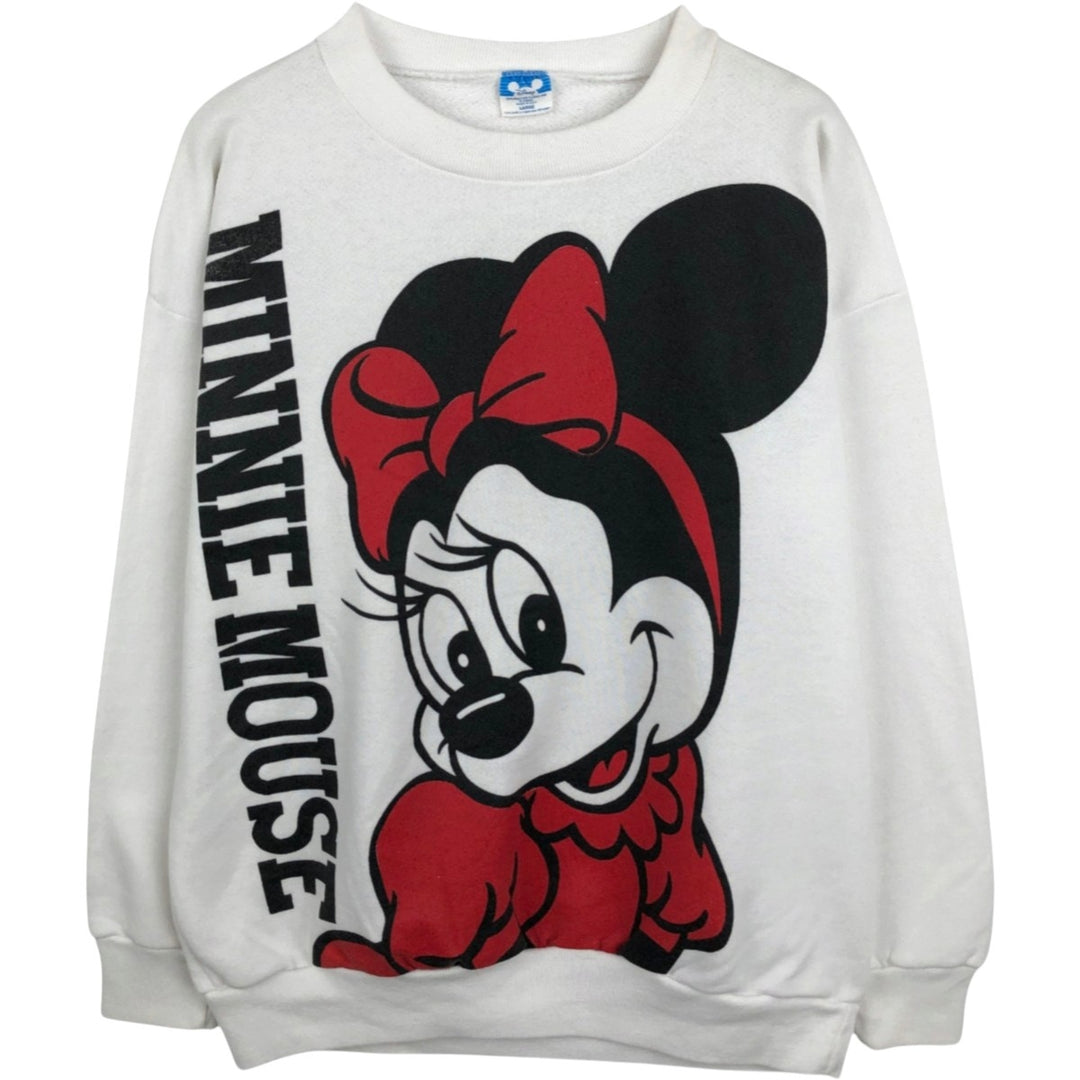 1980'S Disney Minnie Mouse Large Print Character Sweatshirt, Made in USA, Women's Size L (approx.) polyester white type Vintage Second Hand