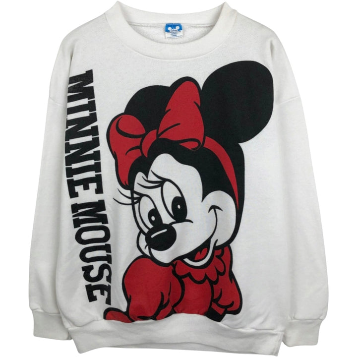1980'S Disney Minnie Mouse Large Print Character Sweatshirt, Made in USA, Women's Size L (approx.) polyester white type Vintage Second Hand