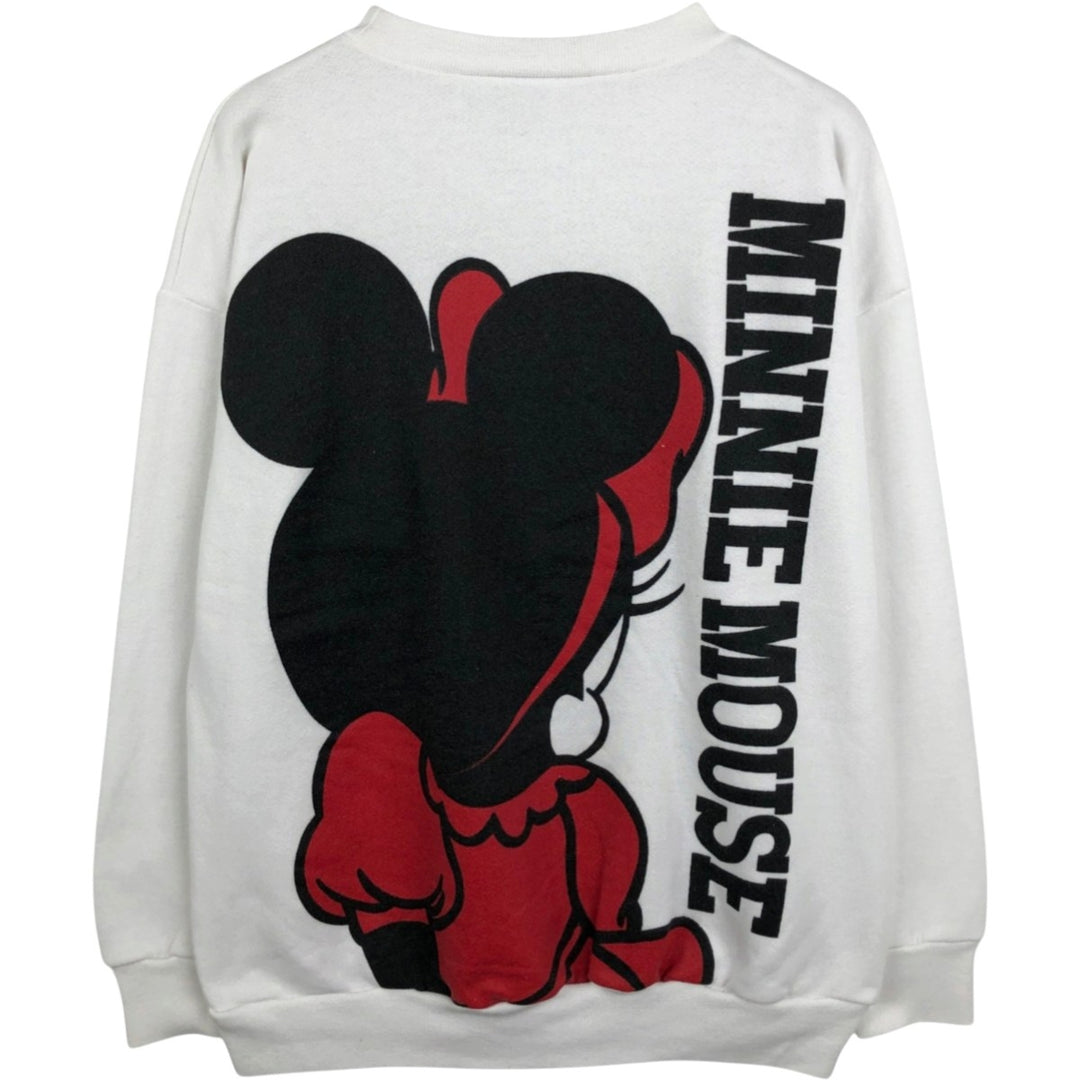 1980'S Disney Minnie Mouse Large Print Character Sweatshirt, Made in USA, Women's Size L (approx.) polyester white type Vintage Second Hand