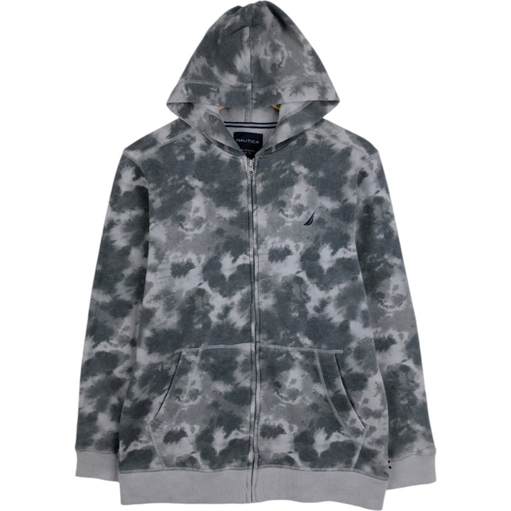 Nautica Tie-Dye Pattern Sweat Full-Zip Hoodie (Women's Size XL) cotton gray type Vintage Second Hand