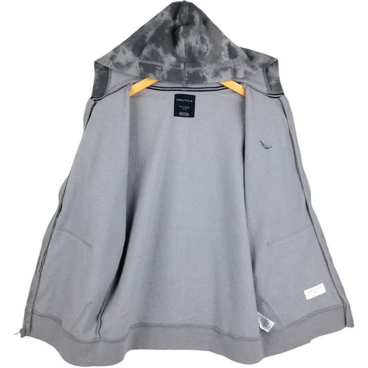 Nautica Tie-Dye Pattern Sweat Full-Zip Hoodie (Women's Size XL) cotton gray type Vintage Second Hand