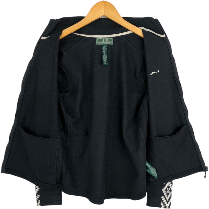 Ralph Lauren L-RL LAUREN ACTIVE Native Pattern Full-Zip Sweatshirt (Women's Size M) cotton black type Vintage Second Hand