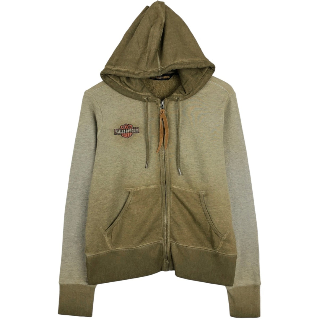 Harley-Davidson Motorcycle Sweat Full-Zip Hoodie, Women's Size L (approx.) cotton Khaki type brown Vintage Second Hand