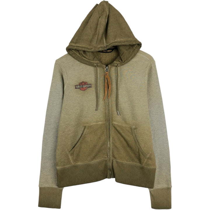 Harley-Davidson Motorcycle Sweat Full-Zip Hoodie, Women's Size L (approx.) cotton Khaki type brown Vintage Second Hand