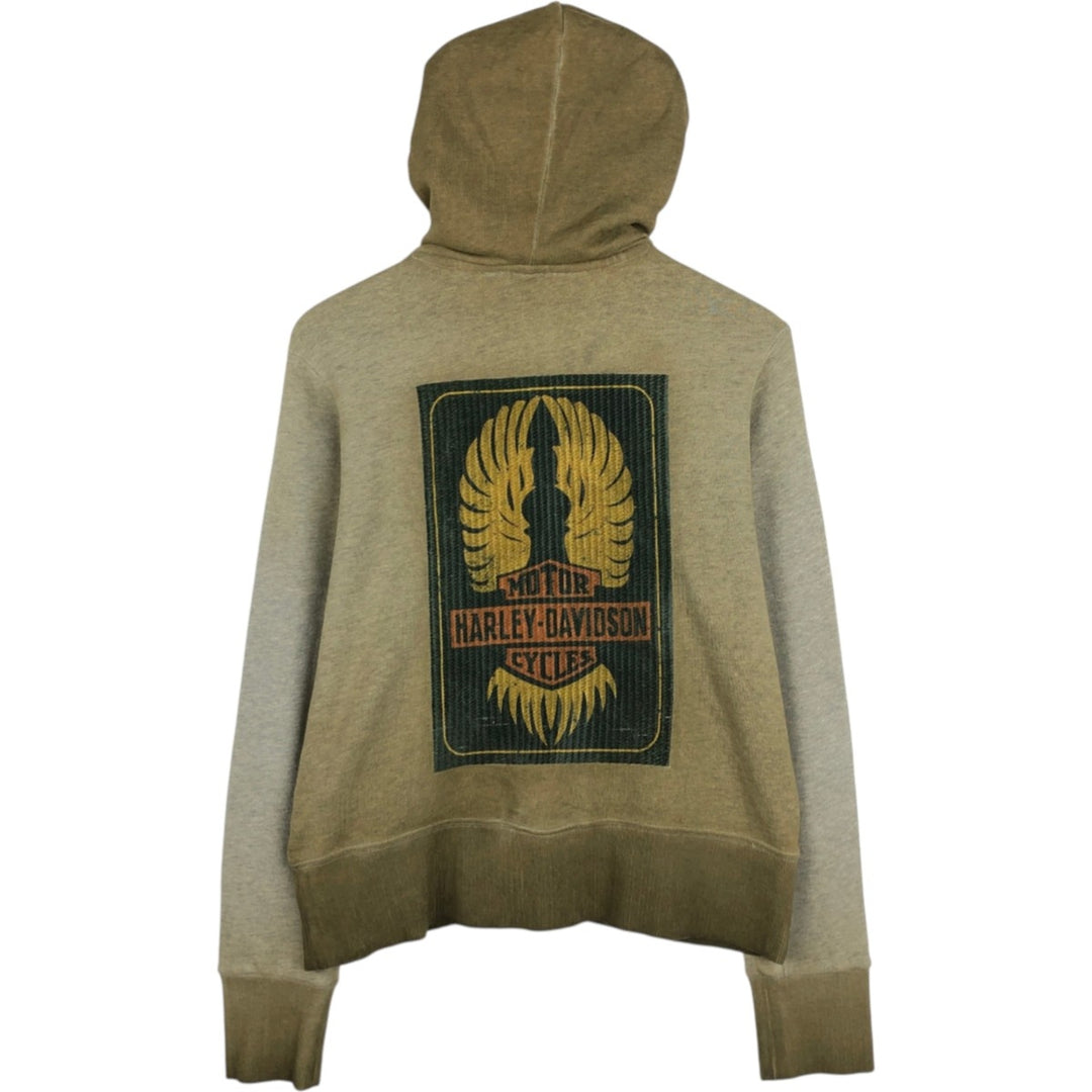 Harley-Davidson Motorcycle Sweat Full-Zip Hoodie, Women's Size L (approx.) cotton Khaki type brown Vintage Second Hand