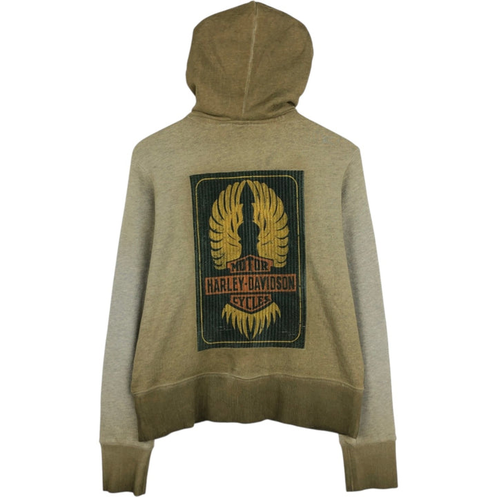 Harley-Davidson Motorcycle Sweat Full-Zip Hoodie, Women's Size L (approx.) cotton Khaki type brown Vintage Second Hand