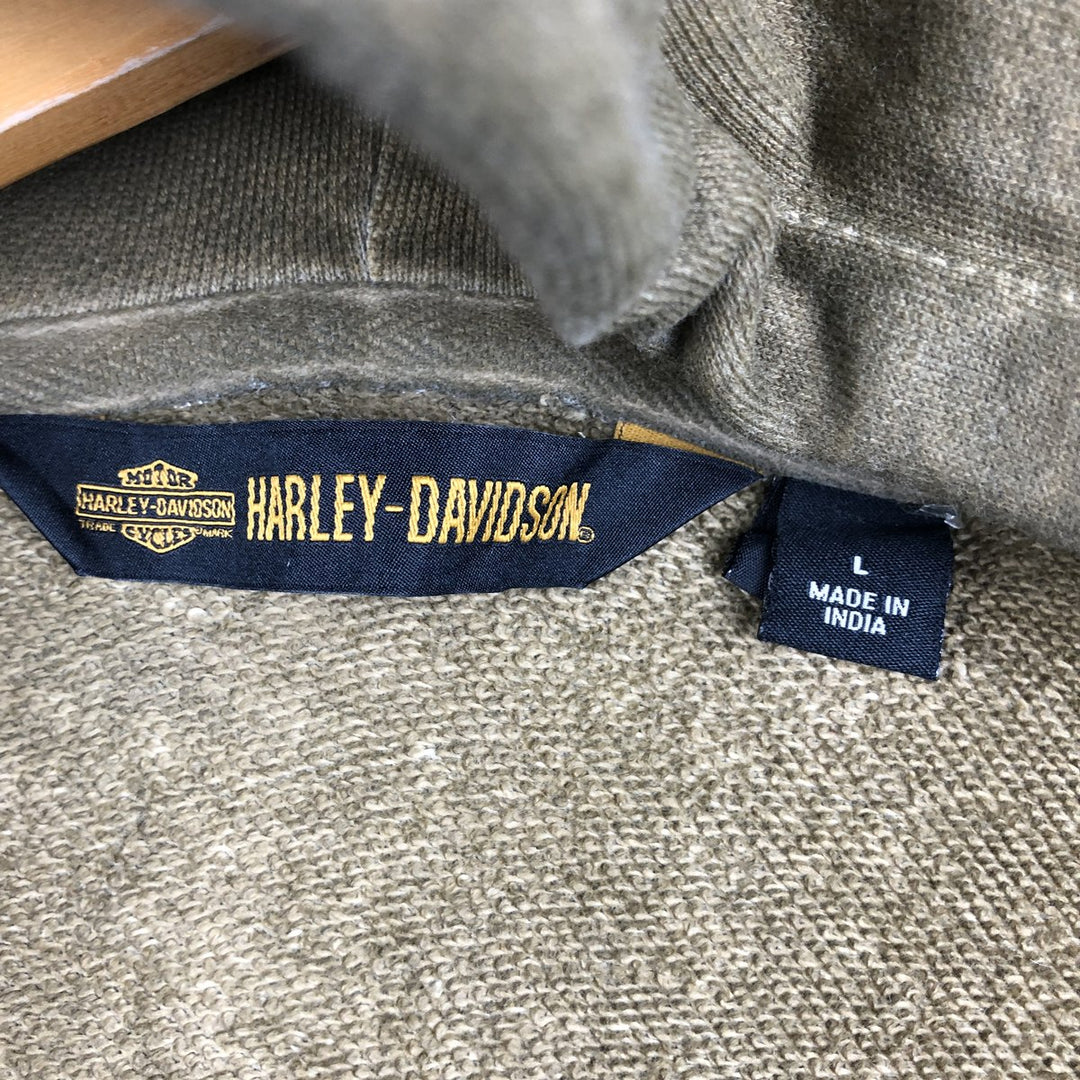 Harley-Davidson Motorcycle Sweat Full-Zip Hoodie, Women's Size L (approx.) cotton Khaki type brown Vintage Second Hand
