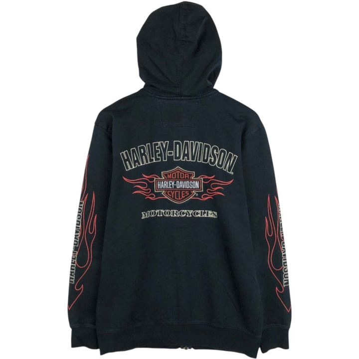 Harley-Davidson Fire Pattern Motorcycle Sweat Full-Zip Hoodie (Women's Size M) cotton black type Vintage Second Hand