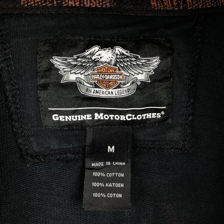 Harley-Davidson Fire Pattern Motorcycle Sweat Full-Zip Hoodie (Women's Size M) cotton black type Vintage Second Hand