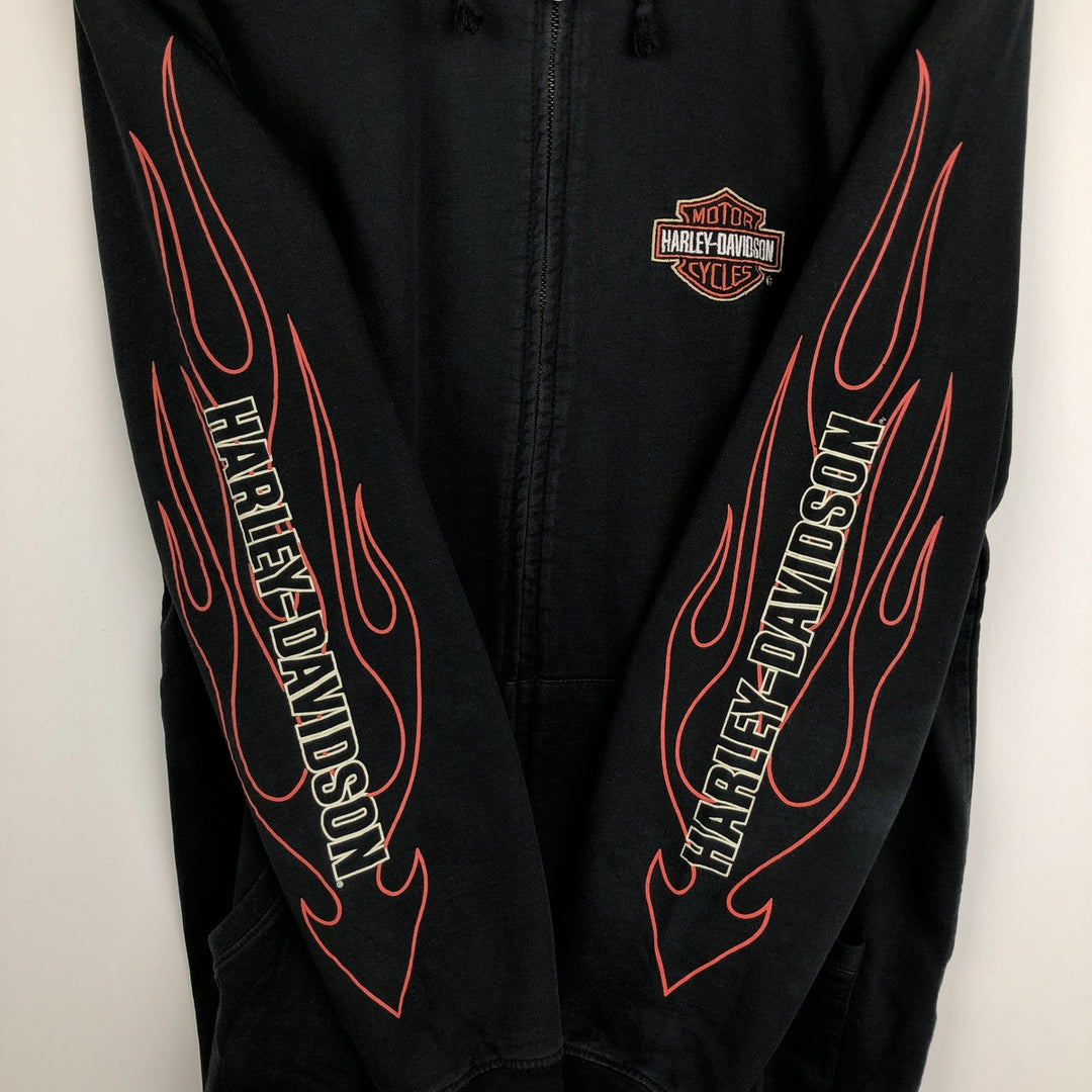 Harley-Davidson Fire Pattern Motorcycle Sweat Full-Zip Hoodie (Women's Size M) cotton black type Vintage Second Hand