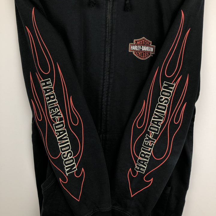 Harley-Davidson Fire Pattern Motorcycle Sweat Full-Zip Hoodie (Women's Size M) cotton black type Vintage Second Hand