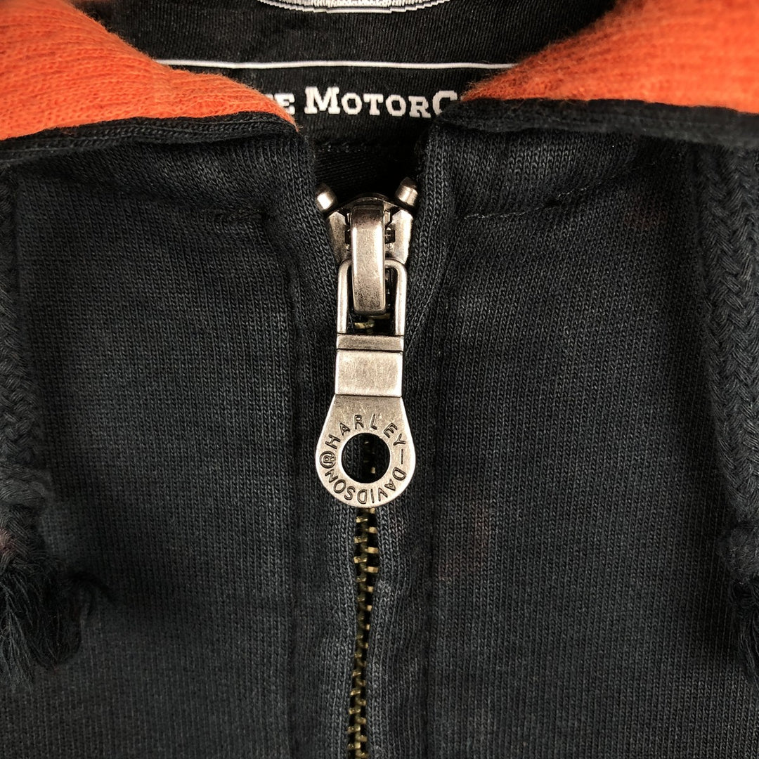 Harley-Davidson Fire Pattern Motorcycle Sweat Full-Zip Hoodie (Women's Size M) cotton black type Vintage Second Hand