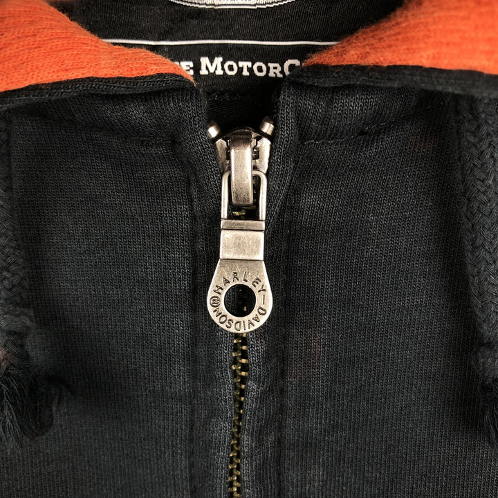 Harley-Davidson Fire Pattern Motorcycle Sweat Full-Zip Hoodie (Women's Size M) cotton black type Vintage Second Hand