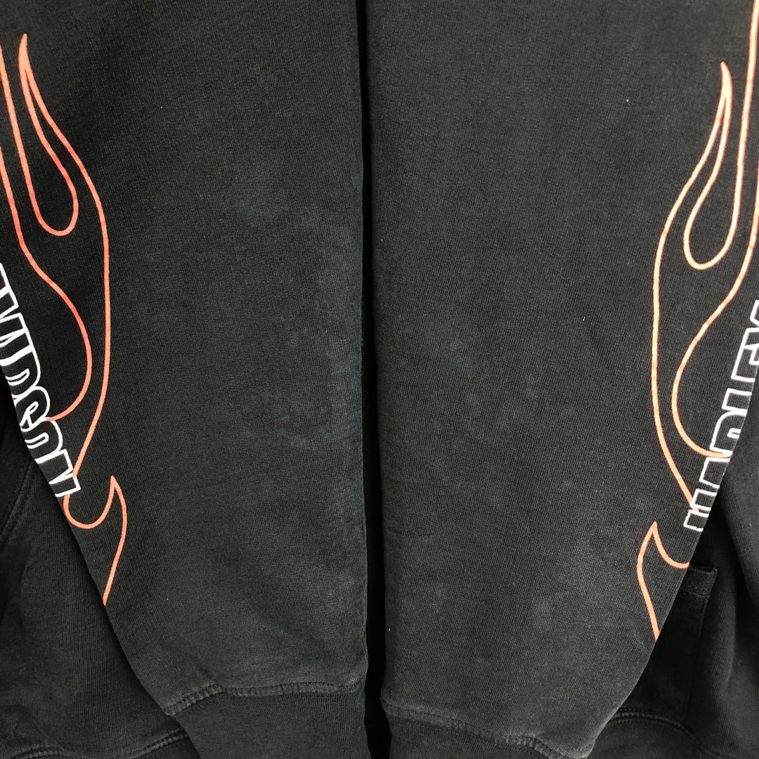 Harley-Davidson Fire Pattern Motorcycle Sweat Full-Zip Hoodie (Women's Size M) cotton black type Vintage Second Hand