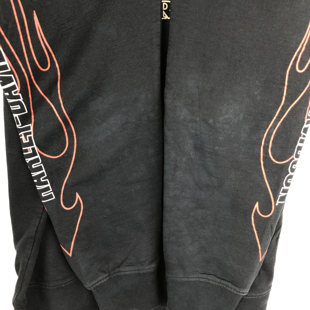 Harley-Davidson Fire Pattern Motorcycle Sweat Full-Zip Hoodie (Women's Size M) cotton black type Vintage Second Hand