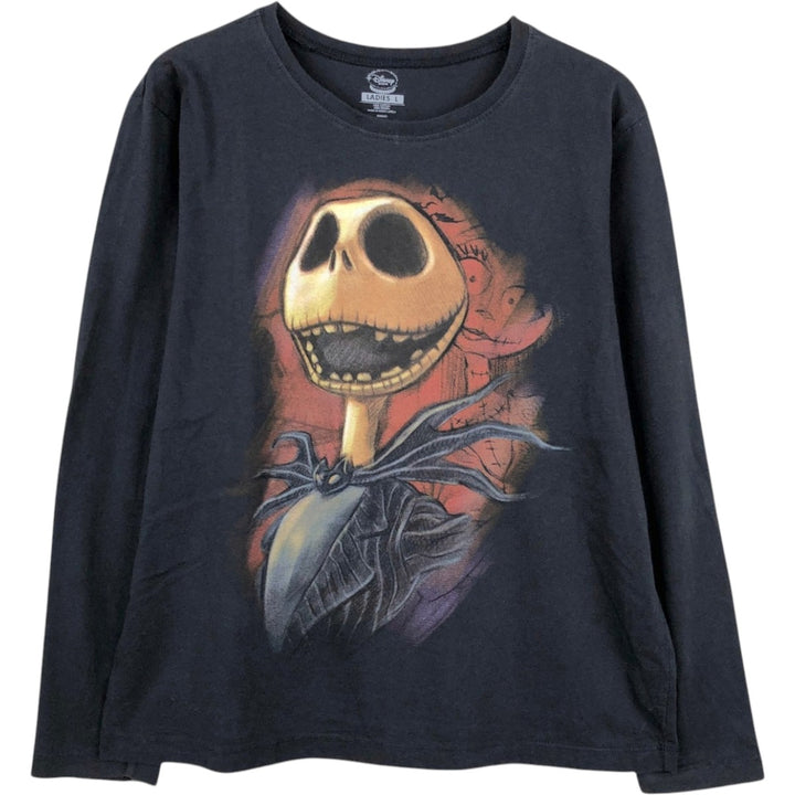 Disney Nightmare Before Christmas Jack Skellington Character Print Long-Sleeve T-Shirt (Women's Size L) cotton black type Vintage Second Hand