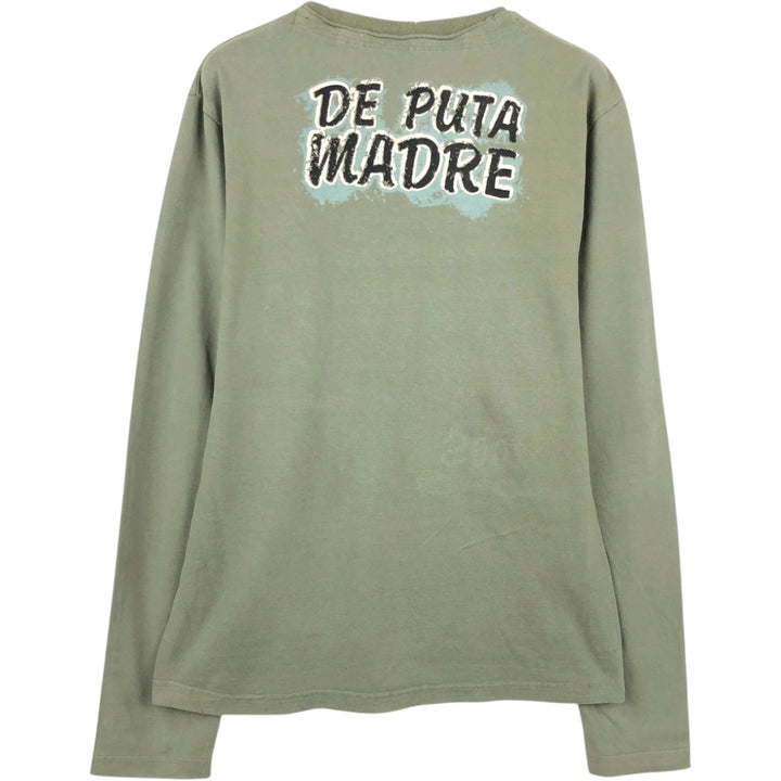 DE PUTA MADRE 69 Pin-up Girl Long-Sleeve T-Shirt (Women's Size M) cotton Khaki type sage green Vintage Second Hand