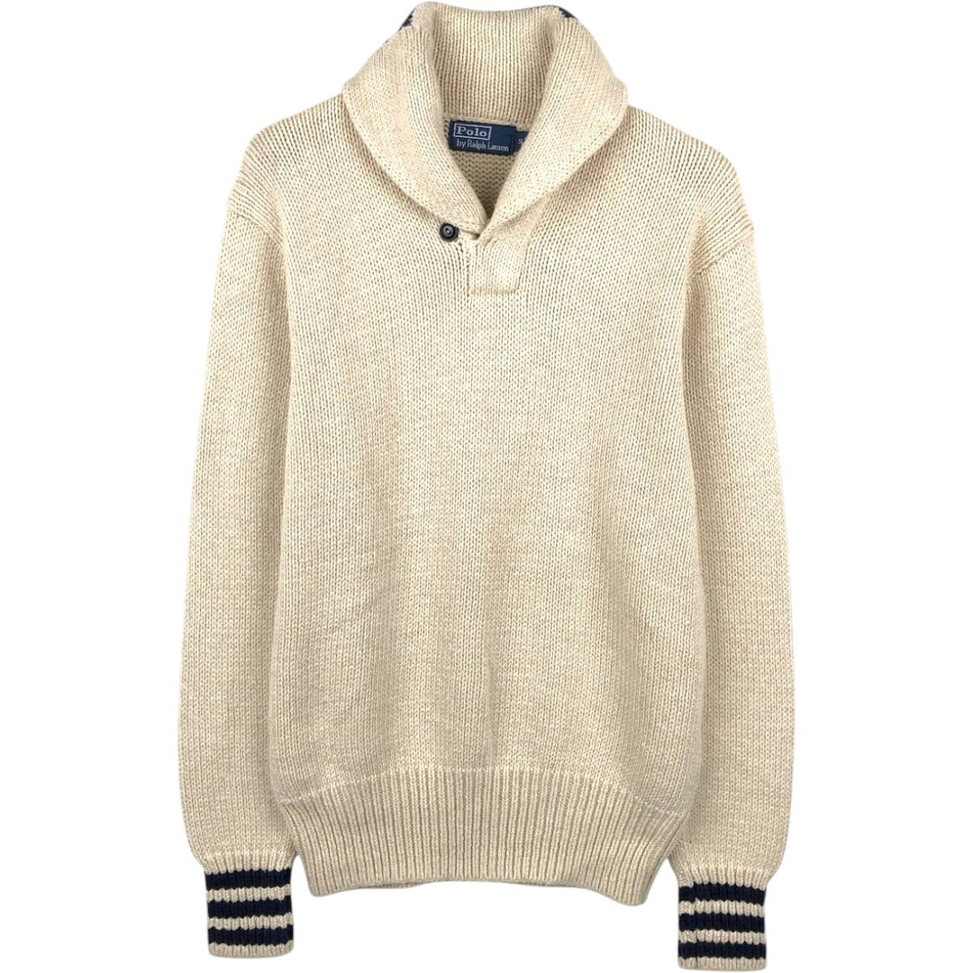 Ralph Lauren POLO by Ralph Lauren Shawl Collar Cotton Knit Sweater, Men's Size S (approx.) cotton ivory Vintage Second Hand