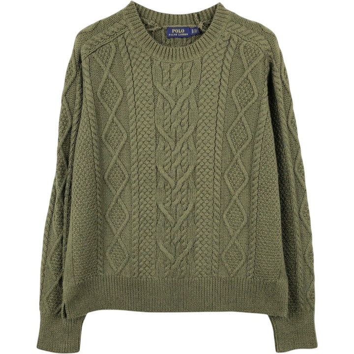 Ralph Lauren POLO RALPH LAUREN cable knit cotton sweater, men's size S cotton Khaki type Vintage Second Hand