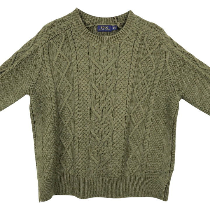 Ralph Lauren POLO RALPH LAUREN cable knit cotton sweater, men's size S cotton Khaki type Vintage Second Hand