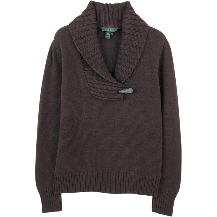Ralph Lauren LAUREN Shawl Collar Cotton Knit Sweater, Women's Size L (approx.) cotton dark chocolate Vintage Second Hand