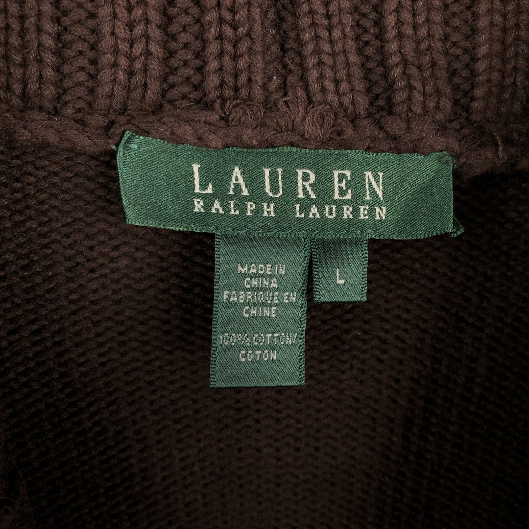Ralph Lauren LAUREN Shawl Collar Cotton Knit Sweater, Women's Size L (approx.) cotton dark chocolate Vintage Second Hand
